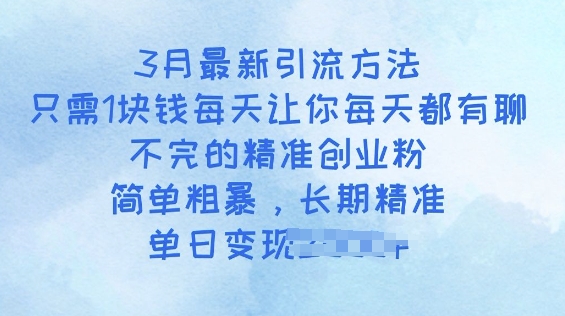 3月最新引流方法，只需1块钱每天让你每天都有聊不完的精准创业粉，简单粗暴，长期精准-星宇网