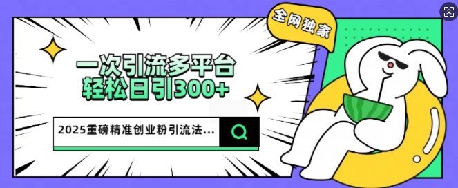 2025重磅全网独家引流法，一次多平台，轻松日引300+精准创业粉-星宇网