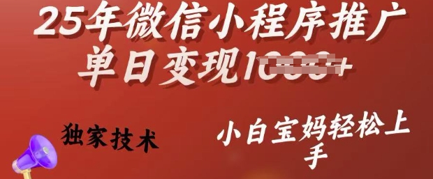 25年微信小程序推广单日变现多张，独家技术，小白宝妈轻松上手【揭秘】-星宇网