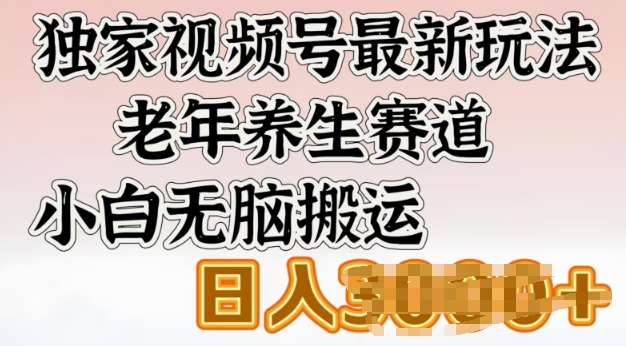 独家视频号最新玩法，老年养生赛道，小白无脑搬运，日入多张-星宇网