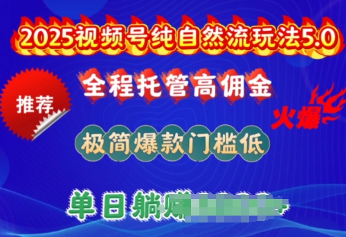 2025视频号纯自然流玩法5.0，全程托管高佣金，极简爆款门槛低，单日收益多张【揭秘】-星宇网