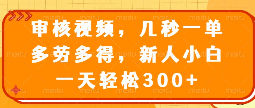 （14294期）审核视频，几秒一单，多劳多得，新人小白一天轻松300+-星宇网