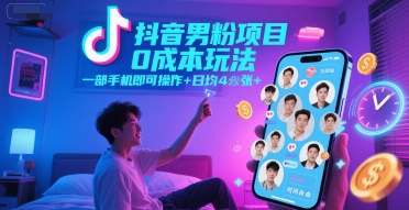抖音男粉项目0成本玩法，一部手机即可操作，日均4张+，时间自由-星宇网